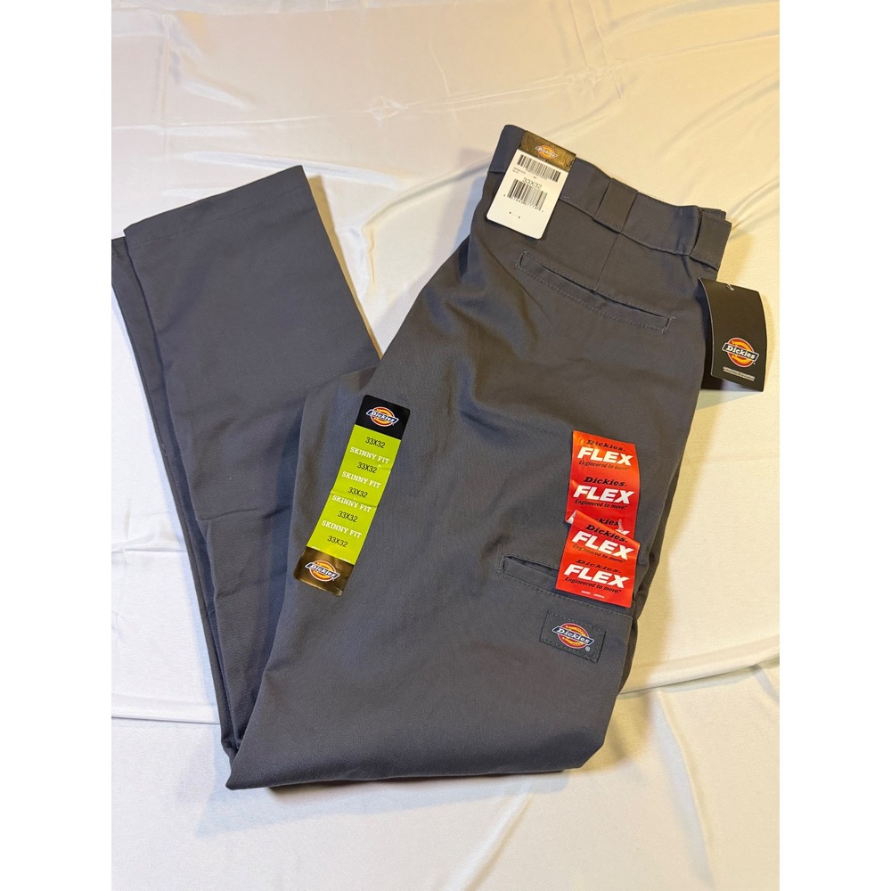Dickies Mens Flex Skinny Fit Straight Leg Twill Work Pants Charcoal Gray WP801CH